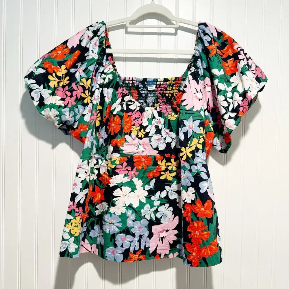 Old Navy Floral Smocked Puff Sleeve Top Plus Size 2X